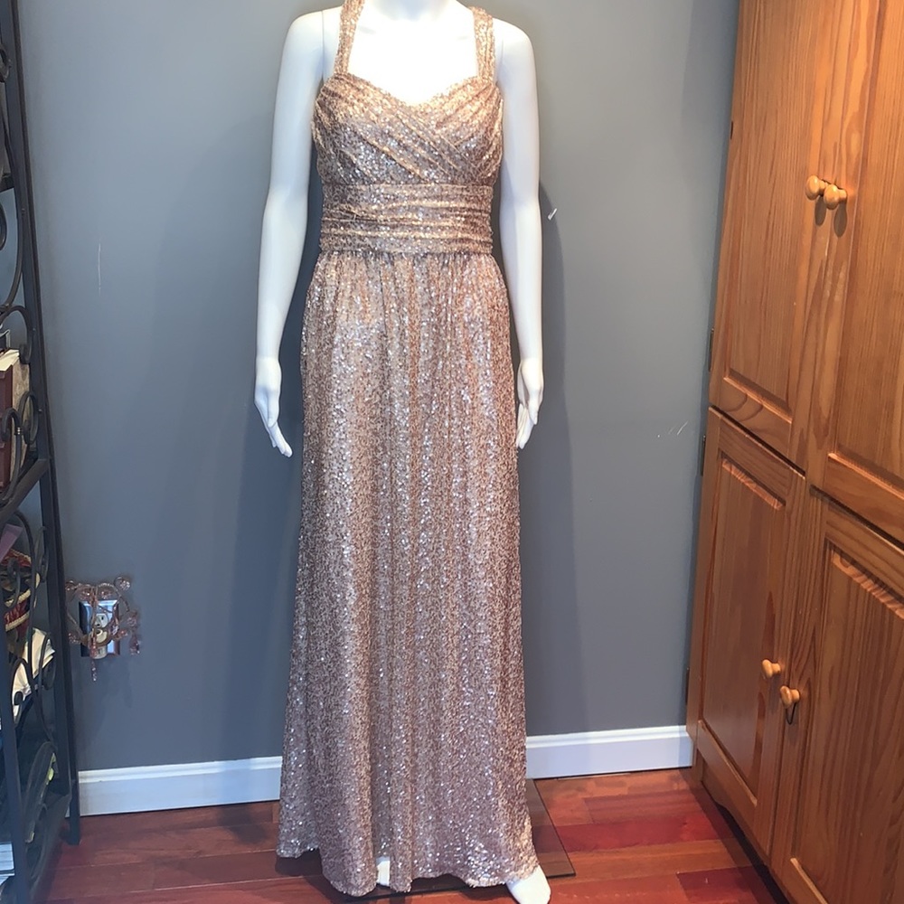 Amsale Rosegold Sequin Evening Formal Dress